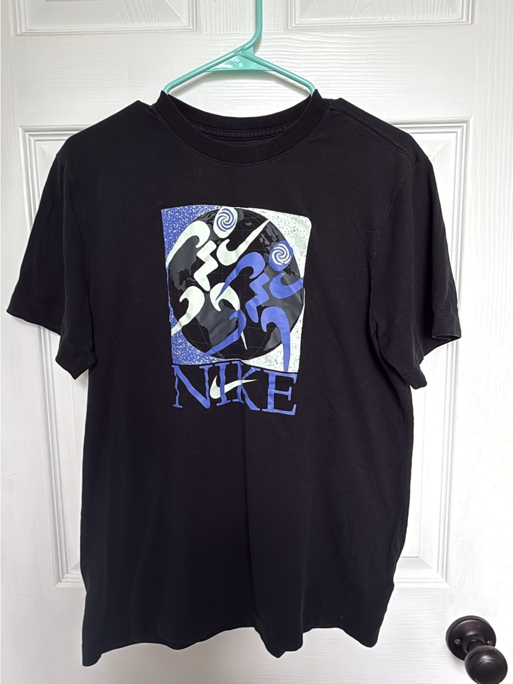 Nike Black Short-Sleeve Tee with Blue and White Graphic